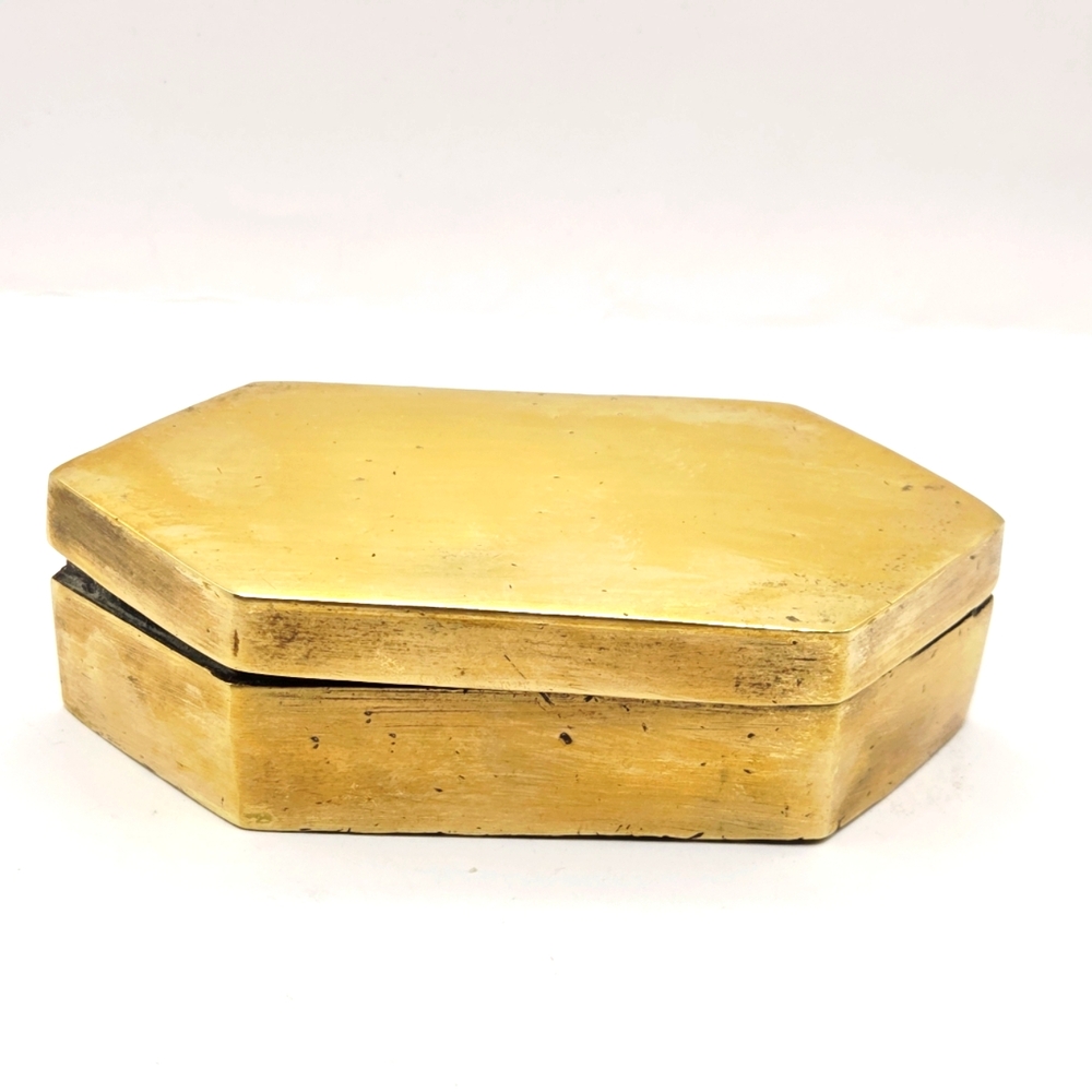Solid Heavy Brass Jewelry Trinket Box Antique Chest Diamond Shape Vtg